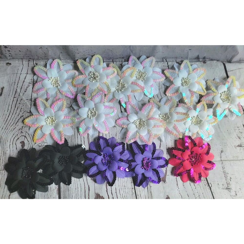 16 Satin Sequin Lilly Craft Flowers Purple Pink Black White 4 Inches